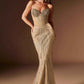 Vestido de Noche Ajustado con Corsé Transparente y Cuerpo Cubierto de Cristales Ladivine J903 Lavish