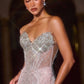 Vestido de Noche Ajustado con Corsé Transparente y Cuerpo Cubierto de Cristales Ladivine J903 Lavish