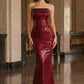 Vestido de noche formal ajustado con lentejuelas sin tirantes Ladivine J904