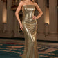 Vestido de noche formal ajustado con lentejuelas sin tirantes Ladivine J904