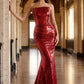 Vestido de noche formal ajustado con lentejuelas sin tirantes Ladivine J904