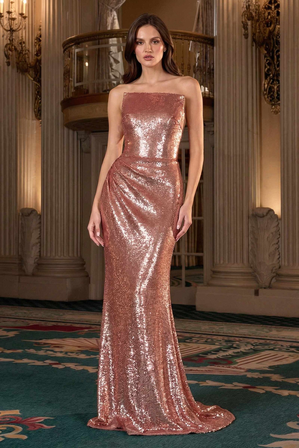 Vestido de noche formal ajustado con lentejuelas sin tirantes Ladivine J904