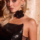 Vestido de noche moderno y ceñido Ladivine J905 sin tirantes con lentejuelas y transparencia lateral