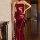 Vestido de noche moderno y ceñido Ladivine J905 sin tirantes con lentejuelas y transparencia lateral