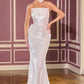Vestido de noche moderno y ceñido Ladivine J905 sin tirantes con lentejuelas y transparencia lateral