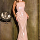 Vestido de noche moderno y ceñido Ladivine J905 sin tirantes con lentejuelas y transparencia lateral