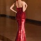 Vestido de noche moderno y ceñido Ladivine J905 sin tirantes con lentejuelas y transparencia lateral