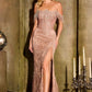 Ladivine J908 Off the Shoulder Cascading Crystal Fringe Formal Gown