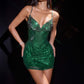 Minivestido ajustado brillante con adornos de cristal Ladivine J912