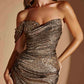 Ladivine J913 Vestido ceñido metálico de un solo hombro con fajín