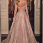 Vestido de gala corsé deshuesado de tul brillante Ladivine J915