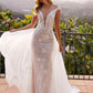 Nox Anabel JE995L Long Beaded Cap Sleeve Bridal Overskirt Gown