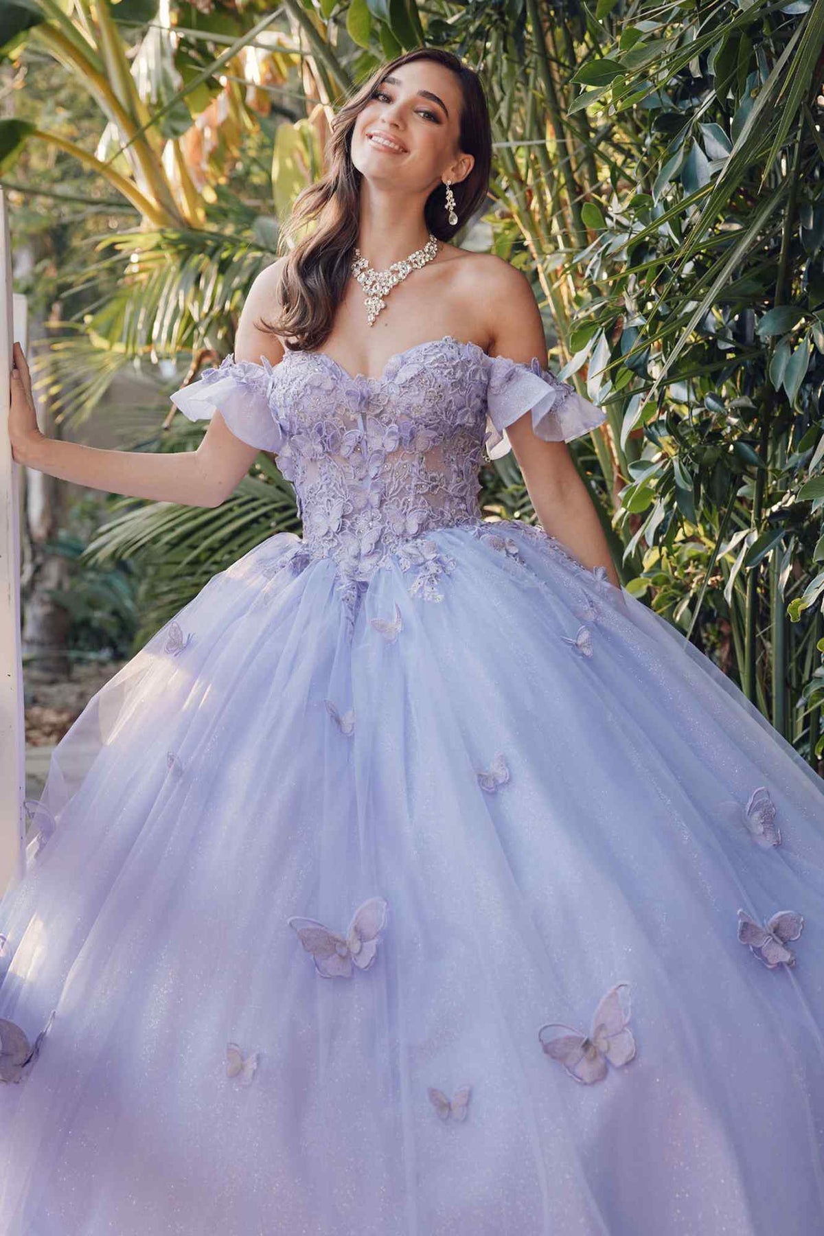 Vestido de quinceañera abullonado con hombros descubiertos estilo A-Line Juliet JT1448J