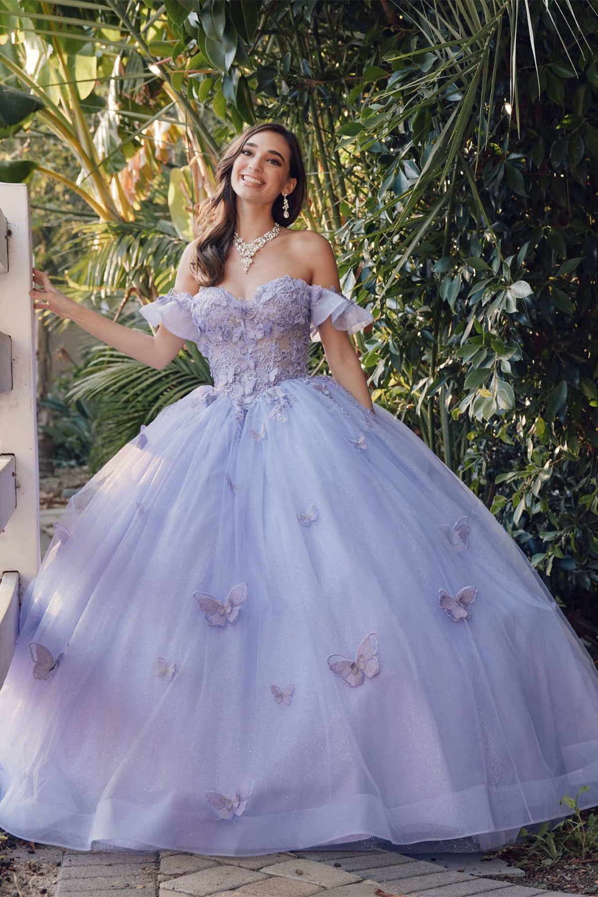 Vestido de quinceañera abullonado con hombros descubiertos estilo A-Line Juliet JT1448J