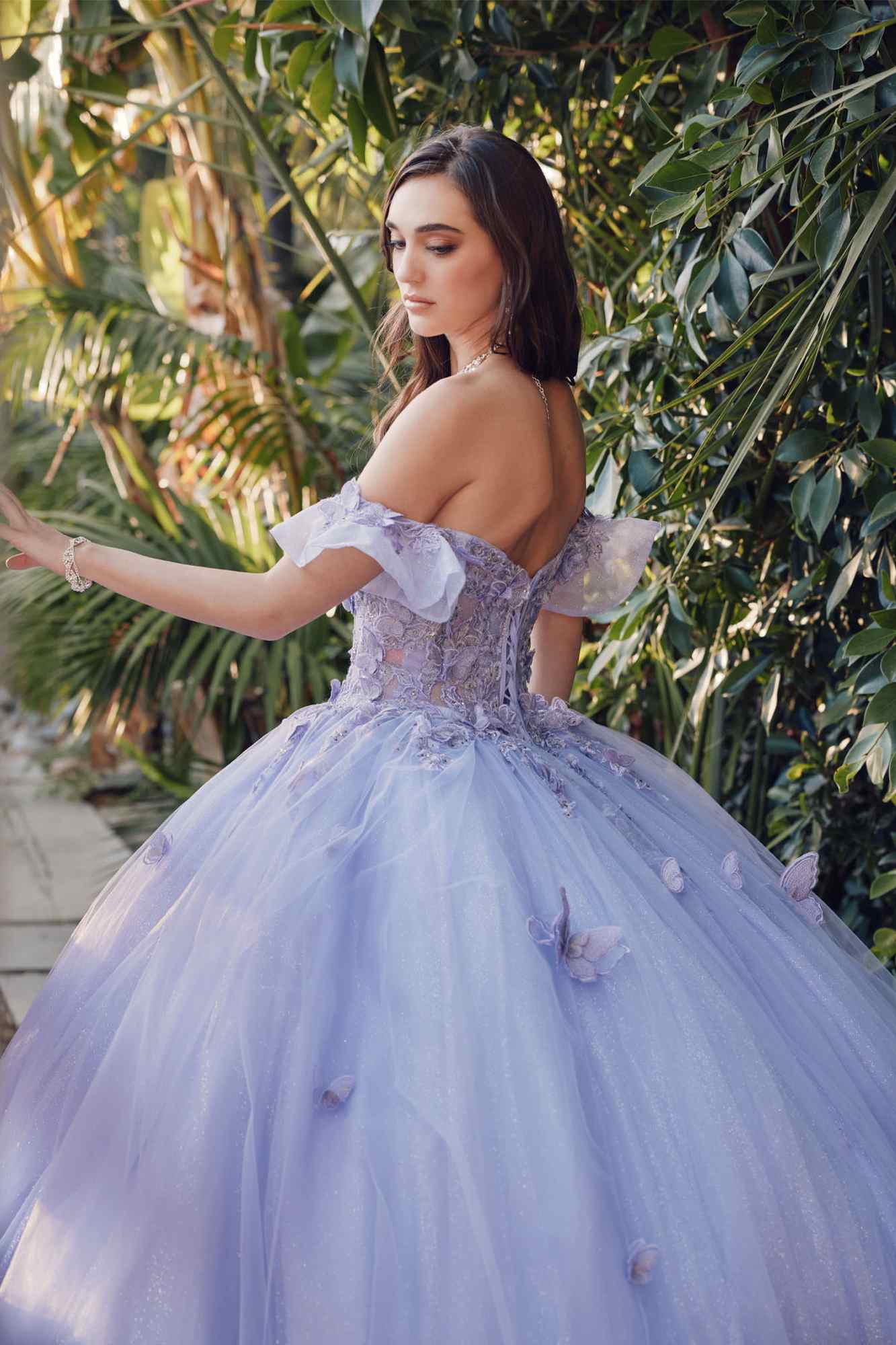 Vestido de quinceañera abullonado con hombros descubiertos estilo A-Line Juliet JT1448J