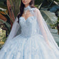 Vestido de Quinceañera Juliet JT1449J Estraple Abullonado con Escote Corazón Incluye Capa