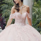 Juliet JT1458J Off the Shoulder Draped Sleeve Cathedral Train Quince Dress