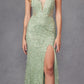 Juliet JT2437A Fully Beaded Embellished Long Fitted Slit Gown
