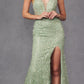 Juliet JT2437A Fully Beaded Embellished Long Fitted Slit Gown