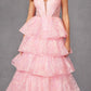 Vestido Largo de Noche A-Line en Capas con Estampado Brillante Juliet JT2438K