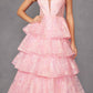 Vestido Largo de Noche A-Line en Capas con Estampado Brillante Juliet JT2438K