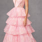 Vestido Largo de Noche A-Line en Capas con Estampado Brillante Juliet JT2438K