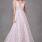 Juliet JT2439K Long 3D Floral Glitter Print Sleeveless A-line Gown