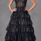 Juliet JT2454K Long Boned Bodice Tiered Layered Sequin Detail A-Line Gown