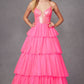 Vestido largo de tul acampanado con volantes y corpiño de lentejuelas Juliet JT2457H