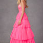 Vestido largo de tul acampanado con volantes y corpiño de lentejuelas Juliet JT2457H