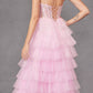 Juliet JT2458A Long Ruffle Tulle A-Line Ball Gown Bustier Bodice Thin Straps