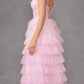 Juliet JT2458A Long Ruffle Tulle A-Line Ball Gown Bustier Bodice Thin Straps