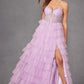 Juliet JT2458A Long Ruffle Tulle A-Line Ball Gown Bustier Bodice Thin Straps