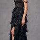 Juliet JT2463A Long Tiered Ruffled Skirt A-Line Boned Bodice Dress