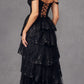 Juliet JT2463A Long Tiered Ruffled Skirt A-Line Boned Bodice Dress