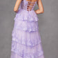 Juliet JT2463A Long Tiered Ruffled Skirt A-Line Boned Bodice Dress