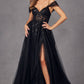 Juliet JT2466A Long Cold Shoulder Sweetheart Corset Bodice A-Line Gown