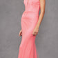 Juliet JT2470S Vestido largo formal de cuello V, con corsé deshuesado y falda ajustada de malla de red