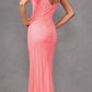 Juliet JT2470S Vestido largo formal de cuello V, con corsé deshuesado y falda ajustada de malla de red