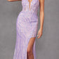 Juliet JT2473R Long Fitted Sequin Lace Applique Boned Corset Gown