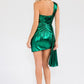 Juliet JT943K Dress One Shoulder Stretch Ruched Metallic Cocktail Side Drape