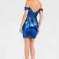 Vestido de cóctel ajustado metálico con hombros descubiertos Juliet JT945K