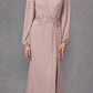 Juliet JTM16A Long Sleeve V-Neck Embroidered Applique Evening Gown