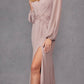 Juliet JTM16A Long Sleeve V-Neck Embroidered Applique Evening Gown