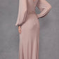 Juliet JTM16A Long Sleeve V-Neck Embroidered Applique Evening Gown