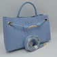 Woven Checkerboard Top-Handle Tote Bag with Detachable Crossbody Strap