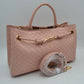 Woven Checkerboard Top-Handle Tote Bag with Detachable Crossbody Strap