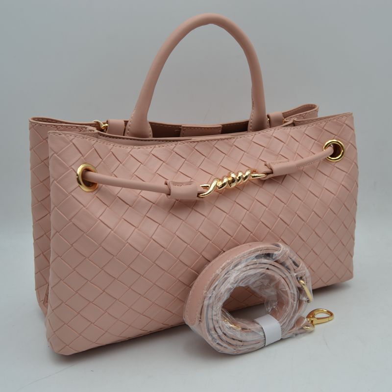 Woven Checkerboard Top-Handle Tote Bag with Detachable Crossbody Strap