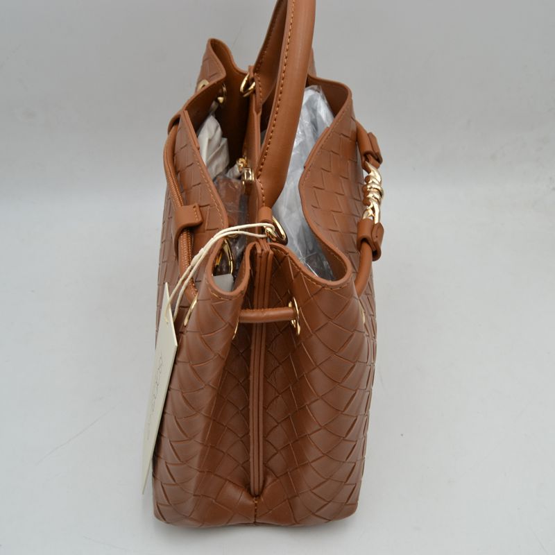 Woven Checkerboard Top-Handle Tote Bag with Detachable Crossbody Strap