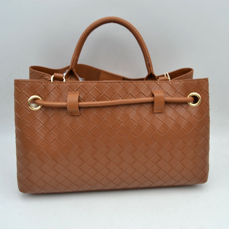 Woven Checkerboard Top-Handle Tote Bag with Detachable Crossbody Strap